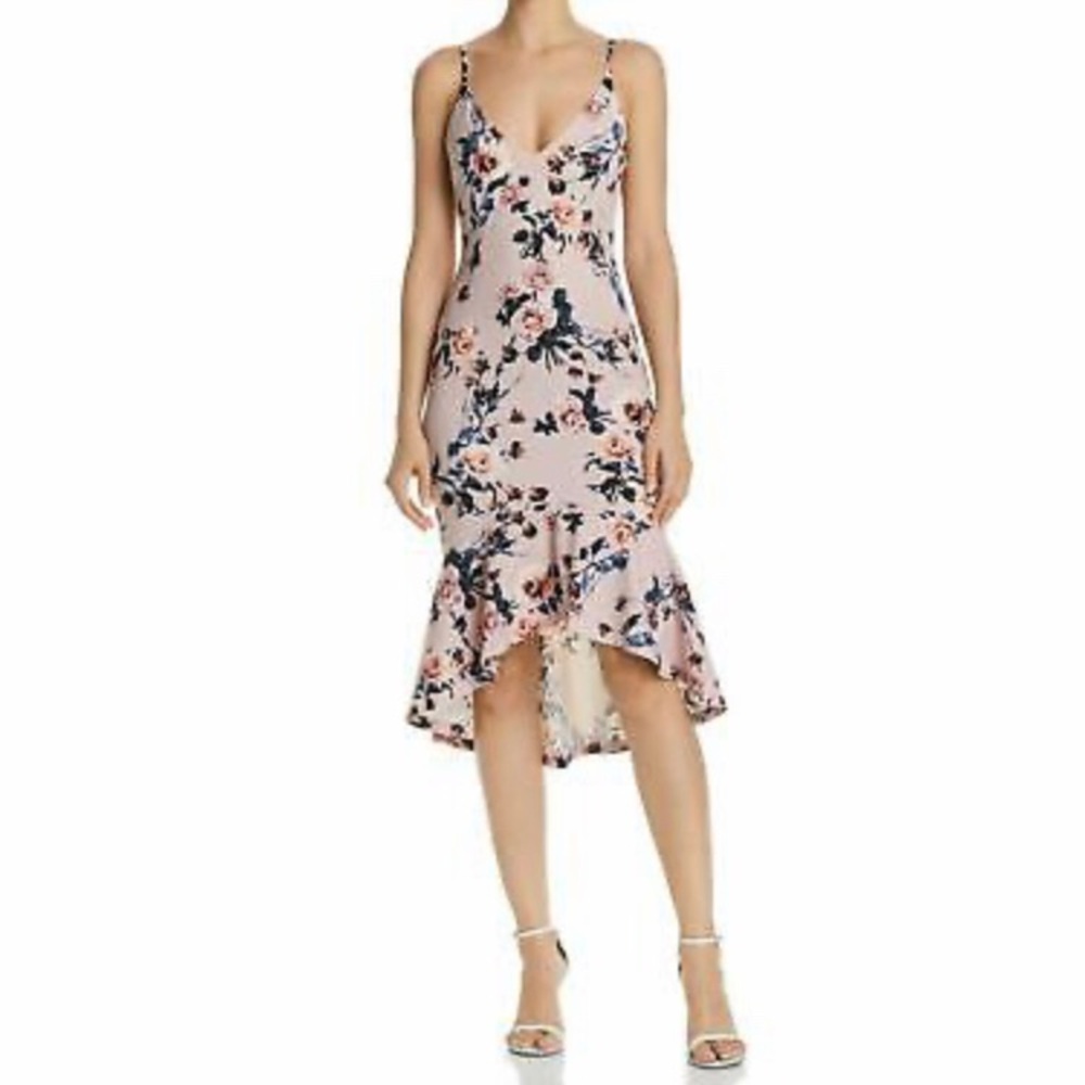 Aqua floral flounce hem dress